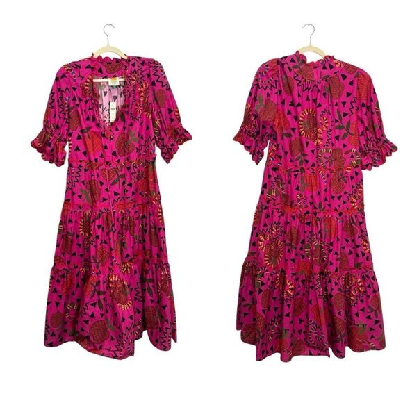 NWT Farm Rio Anthropologie Tiered Midi Dress in Pink - Picture 11 of 11